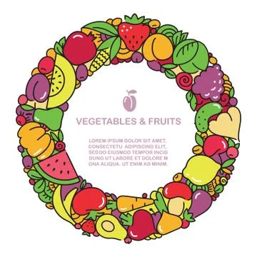 Fun image of vegetables and fruit in the form of frames with place for text Stock Illustration