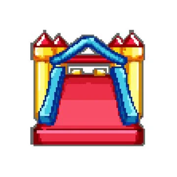 Fun inflatable castle pixel art vector illustration Stock Illustration