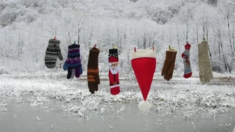 A fun installation in the winter mountains called the Winter Calendar Video stock 225342376