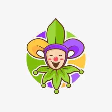 Fun jester with fleur de lis hat logo, mardi gras logo Stock Illustration