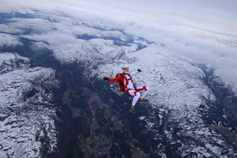 Fun jump skydiving in Norway Stock Photos