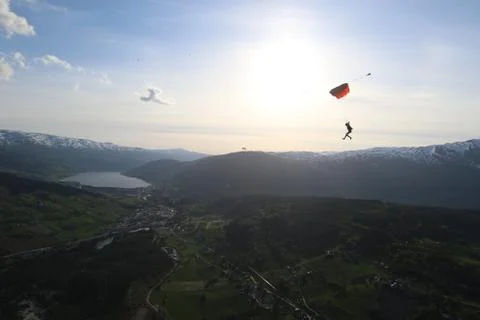 Fun jump skydiving in Norway Stock-Fotos