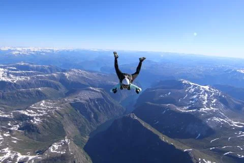 Fun jump skydiving in Norway Stock Photos