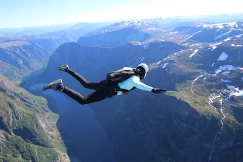 Fun jump skydiving in Norway Stock Photos