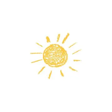 Fun like kid drawing yellow sun. Painted with pastel crayons or wax pencil sunny Illustrazione stock