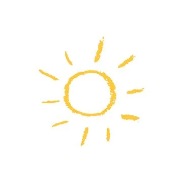 Fun like kid drawing yellow sun. Painted with pastel crayons or wax pencil sunny Illustrazione stock