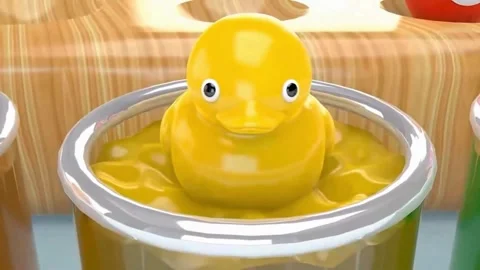 Fun Kids 3D Animation Duck and Eggs in Jelly Cup Scene Stock Footage 332772316