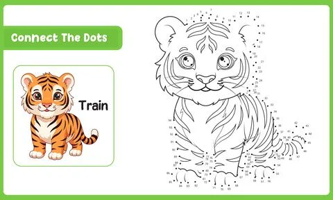 Fun Kids Activity Puzzle Worksheet with Cute Tiger Connect the Dots for Lea.. Stock Illustration