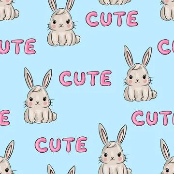 Fun kids pattern design featuring cute rabbits and playful text cute Stock Illustration