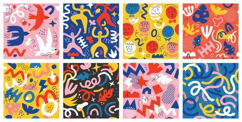 Fun kids seamless pattern. Doodle color shapes. Abstract party. Geometric m.. Stock Illustration