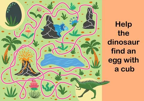 A fun labyrinth for children. Help the dinosaur find his cub. Children's educ Stockillustratie