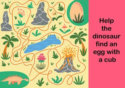 A fun labyrinth for children. Help the dinosaur find his cub. Children's educ Stock Illustration
