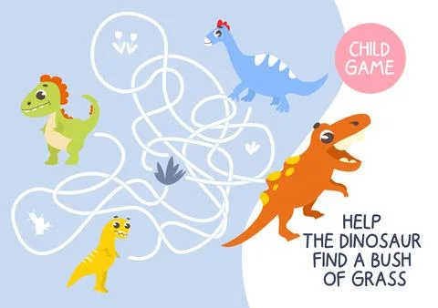 A fun labyrinth for children. Help the dinosaur find a bush of grass. Illustrazione stock