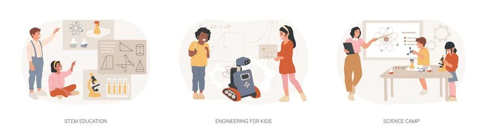 Fun learning activities isolated concept vector illustration set. 스톡 일러스트