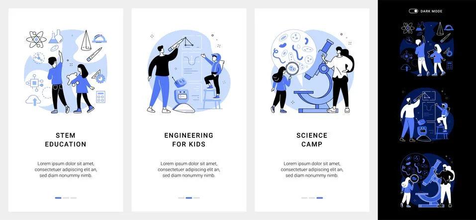 Fun learning activities mobile app UI kit. Stock Illustration