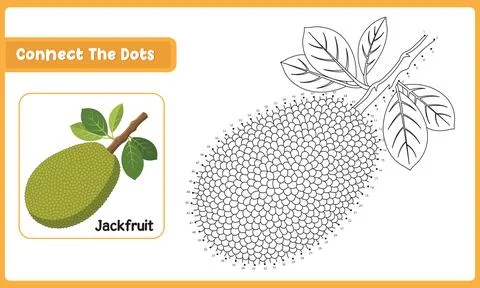 Fun learning activity with jackfruit dot to dot puzzle and school worksheet.. Ilustração Stock