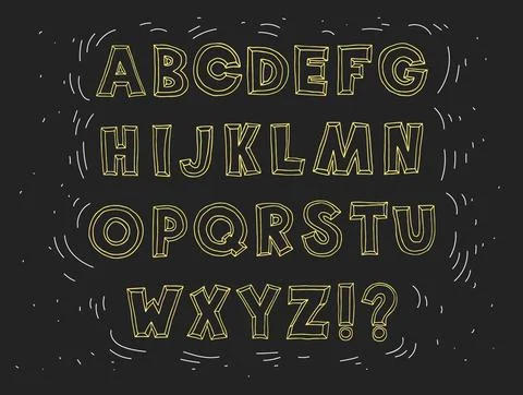 Fun line font. Hand Drawn Vector Typeface. Hand Made handwritten Alphabet. De Stock Illustration