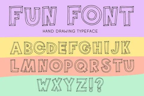 Fun line font on pastel background. Hand Drawn Vector Typeface. Hand Made han Stock Illustration