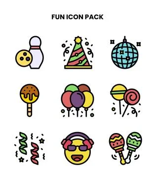 Fun Lineal Color Bundle Icons Pack Stock Illustration