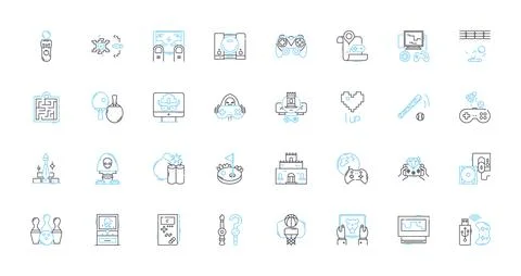 Fun linear icons set. Amusing, Entertaining, Lively, Joyful, Exhilarating Stock Illustration