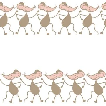 Fun little mice are dancing.Vector Seamless border, Stock Illustration