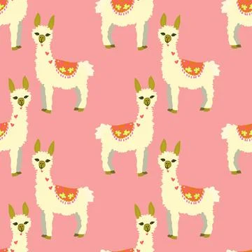 Fun Llama Repeat Pattern On Pink Stock Illustration