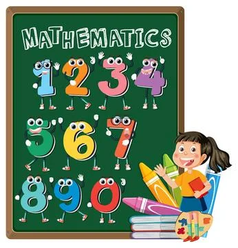 Fun Mathematics Class with Cartoon Numbers Stock Illustration