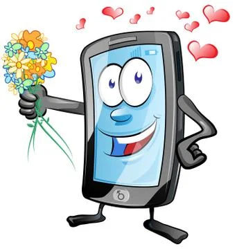 Fun mobile character  romantic with flowors Stock Illustration