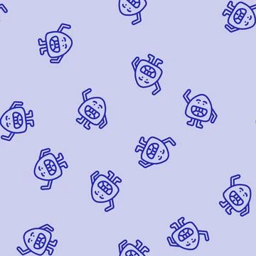 Fun monster cute line vector seamless pattern Stock Illustration