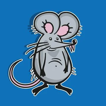 Fun mouse cartoon. Flat style illustration on a blue background. 库存插图