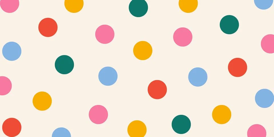 Fun multi colored polka dot pattern on beige background. Abstract hand draw.. Stock Illustration