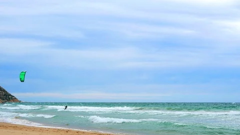 Fun in the ocean, Kite Boarding, Extreme Sport 4k Video Stock Footage 87804448