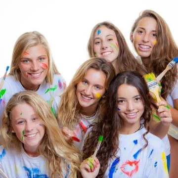 Fun with paint at summer camp Stock Photos