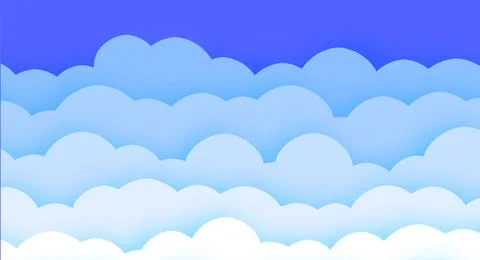 Fun Paper Cut Sky with Clouds. Cartoon Craft Elements 스톡 일러스트