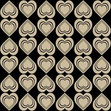 Fun pattern with beige and black hearts on black background Illustrazione stock