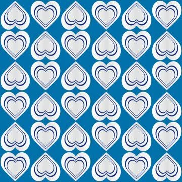 Fun pattern with blue and white hearts on blue background relief effect Stock Illustration