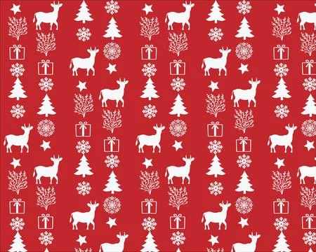 Fun Pattern with Christmas Trees and Snowflakes on Red Stock Illustration