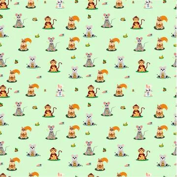 Fun pattern with funny animals Stock Illustration