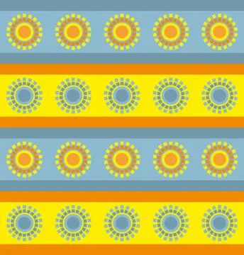 Fun pattern with sun on yellow and blue background Stock Illustration