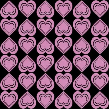 Fun pattern with violet and black hearts on black background Illustrazione stock