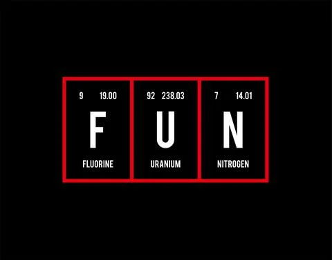 Fun - Periodic Table of Elements on black background in vector illustration. Stock Illustration