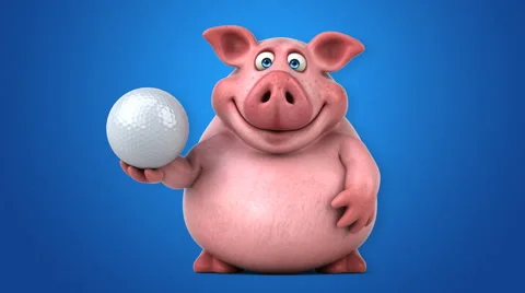 Fun pig - 3D Animation, blue background Stock Footage
