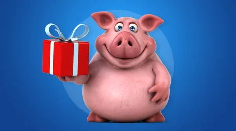 Fun pig - 3D Animation, blue background Stock Footage