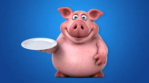 Fun pig - 3D Animation, blue background Stock Footage