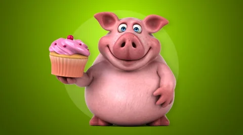 Fun pig - 3D Animation, green background Stock Footage