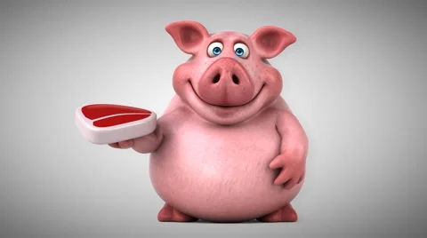 Fun pig - 3D Animation, meat Stock Footage