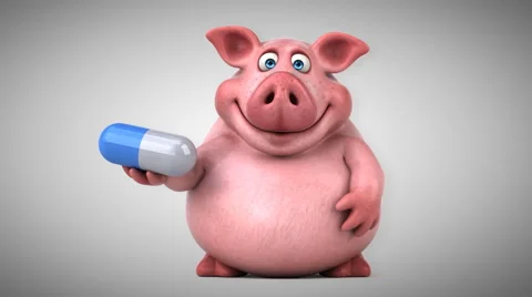 Fun pig - 3D Animation, pill Stock Footage