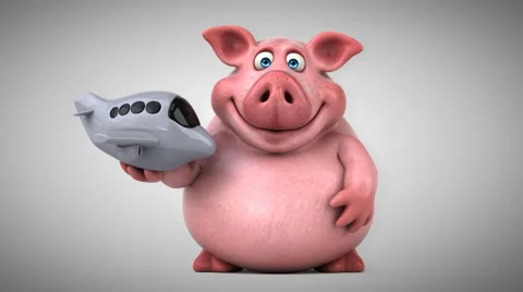 Fun pig - 3D Animation, plane Stock Footage