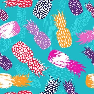 Fun pineapple fruit colorful 80s summer pattern Illustrazione stock