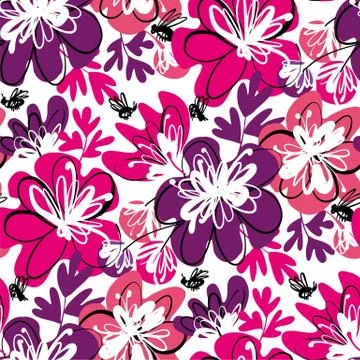 Fun pink and violet abstract floral pattern Stock Illustration